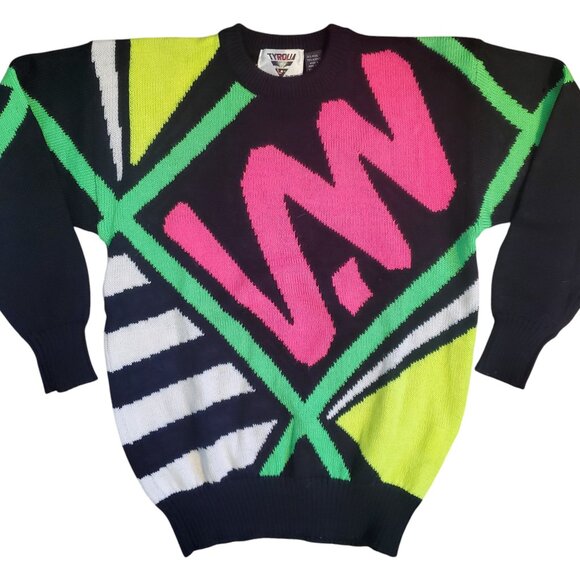 Wild Eclectic Maximalist Sweater Vintage 80s Loud Fashion Dopamine Girl Vibes - Picture 1 of 6
